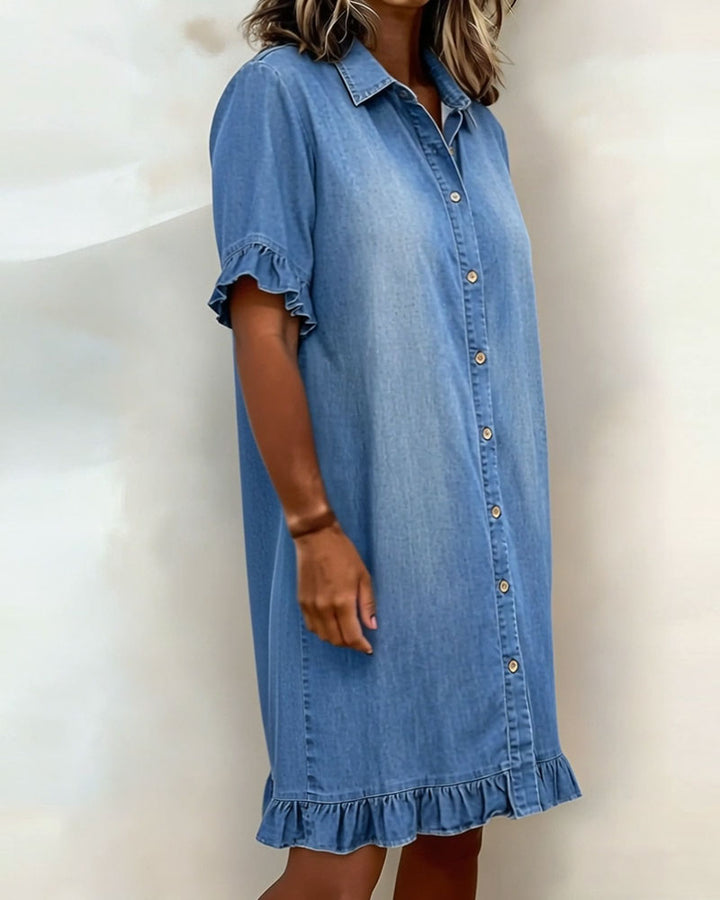 Belinda| Robe en denim confortable avec des fronces flatteuses
