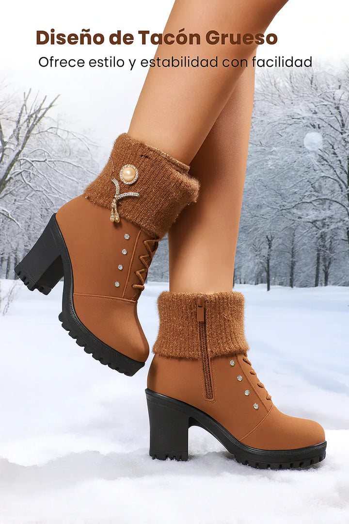 Elena - Bottes à talons épais et chaudes