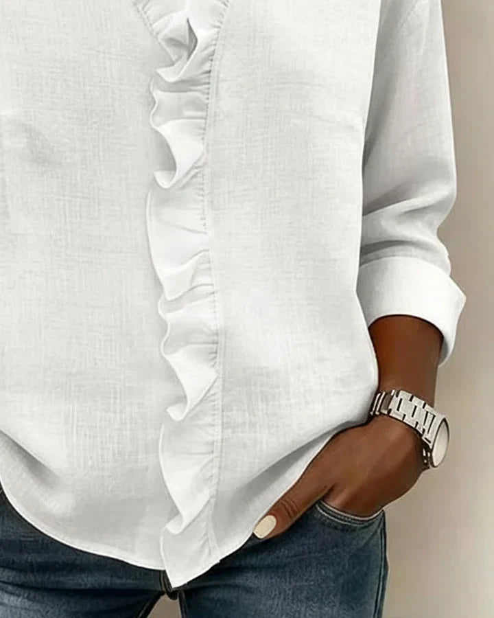 Blouse à Col V Volant Détente Tissu Léger