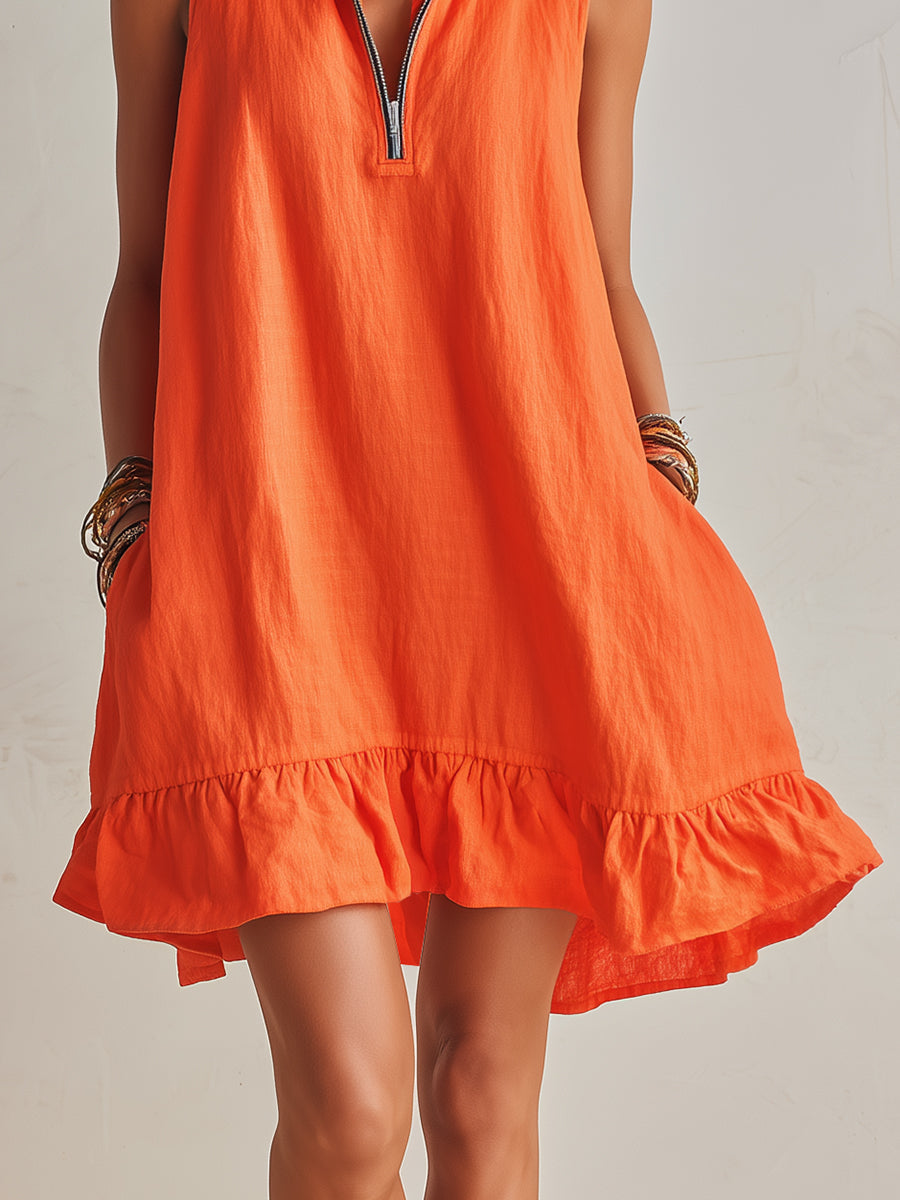 Robe Mini en Mélange Coton-Lin