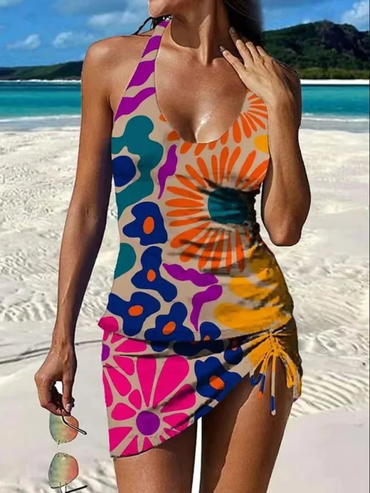 Fiesta | Ensemble de tankini floral avec graphique couvrant le ventre