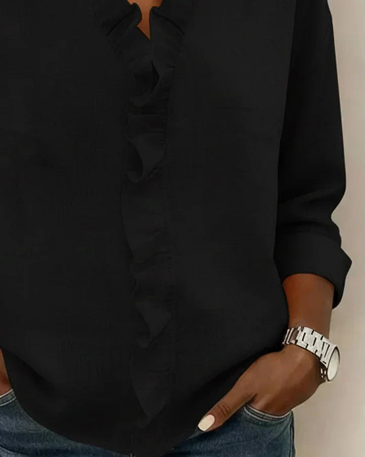 Susan | Blouse avec Volants, Col en V et Manches Longues