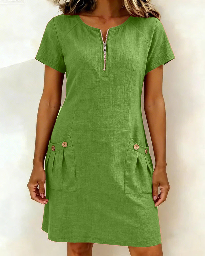 Amelie | Robe avec fermeture éclair et poches en coton et lin
