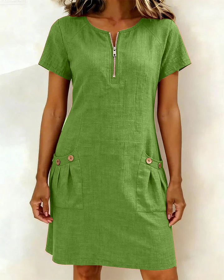 Amelie | Robe avec fermeture éclair et poches en coton et lin