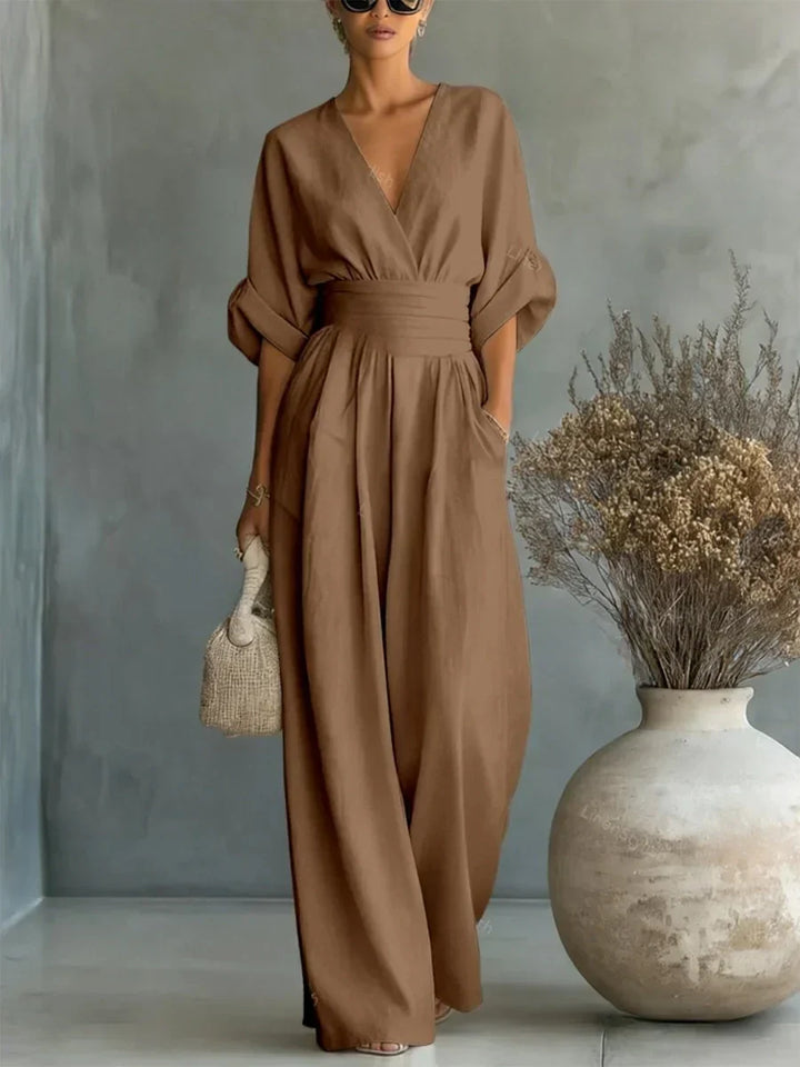 Jumpsuit élégant à encolure en V et taille haute