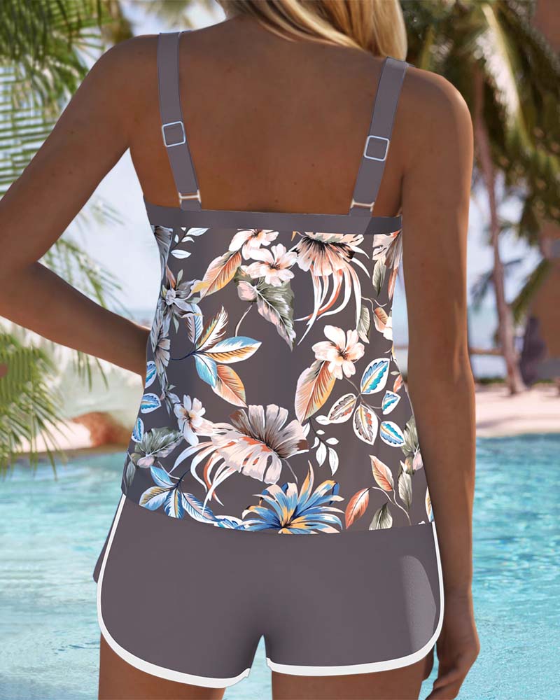 Imke | Tankini Imprimé Sans Manches Col U
