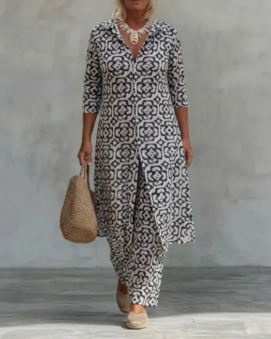 Sara | Ensemble tunique à imprimé géométrique bohème et pantalon large