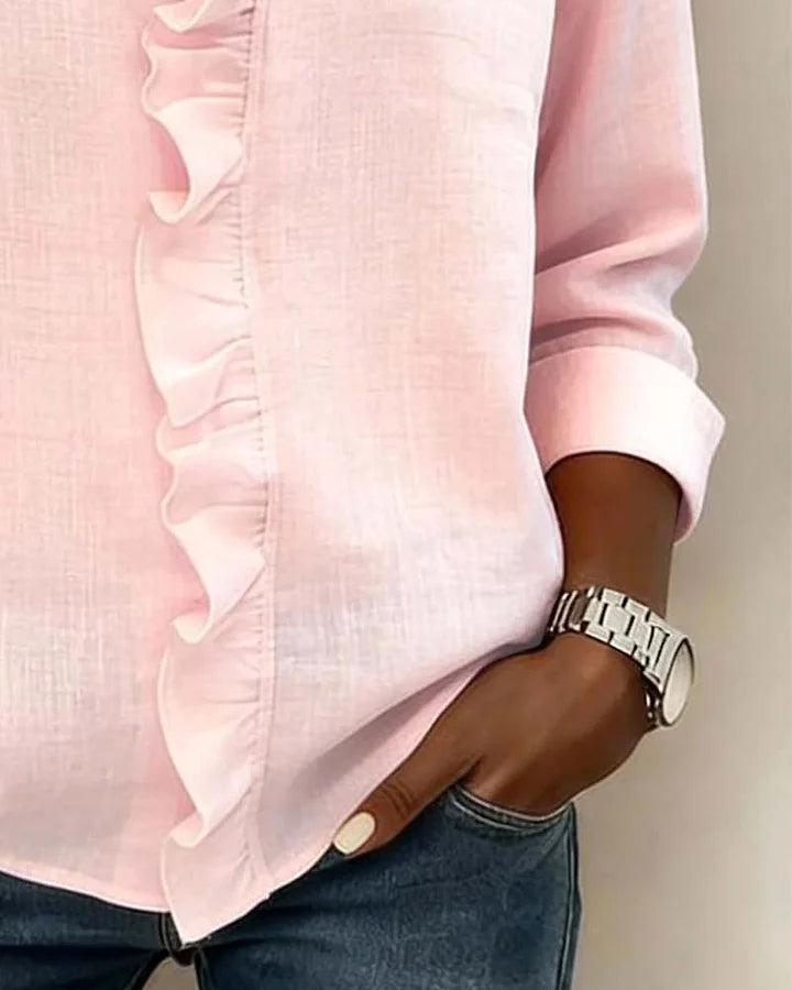 Susan | Blouse avec Volants, Col en V et Manches Longues