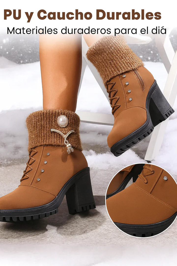 Elena - Bottes à talons épais et chaudes