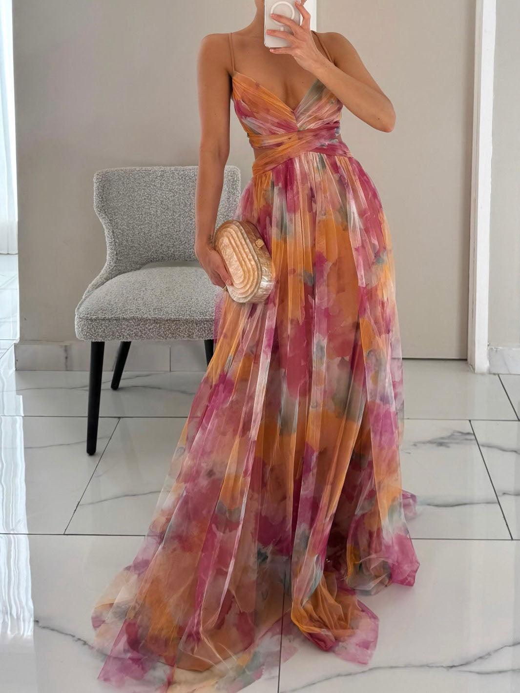 Karen | Robe maxi à imprimé floral peint en V