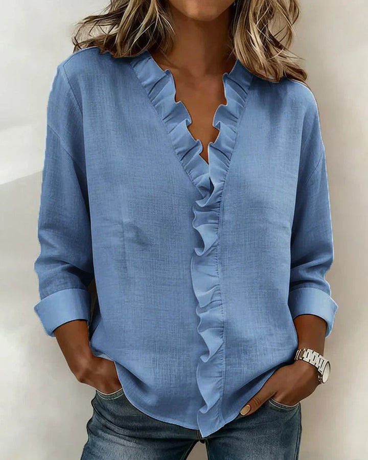 Chiara | Blouse à col en V avec des volants délicats
