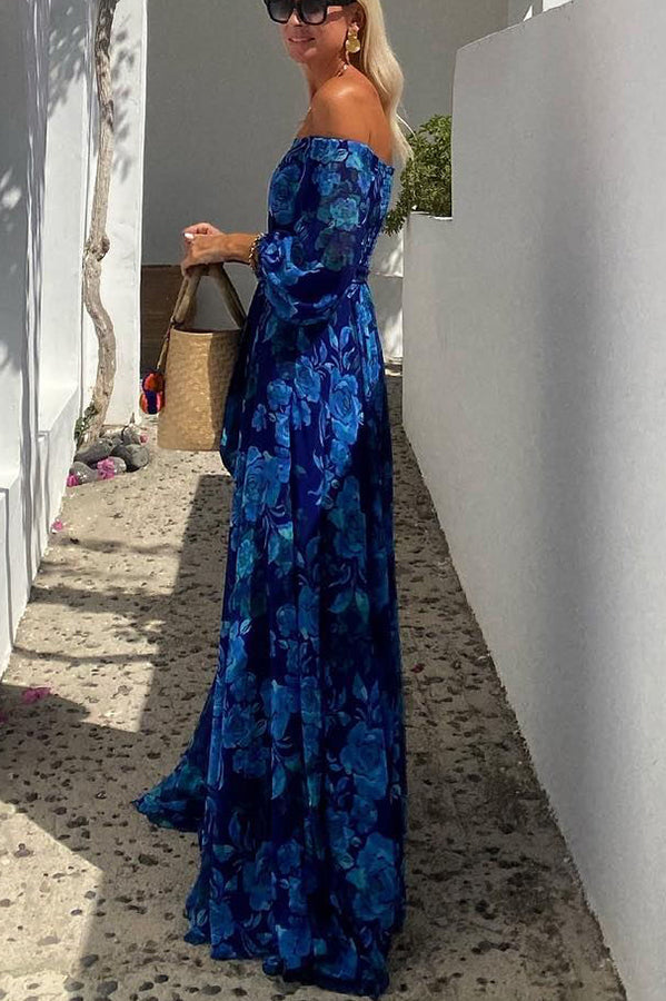 Francesca - Robe longue avec motif floral et manches dénudées