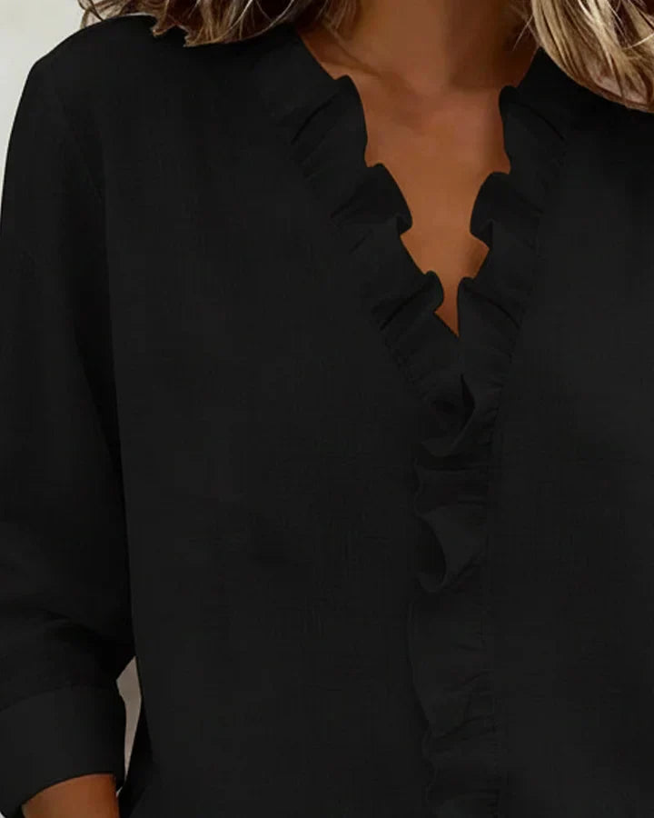 Blouse à Col V Volant Détente Tissu Léger