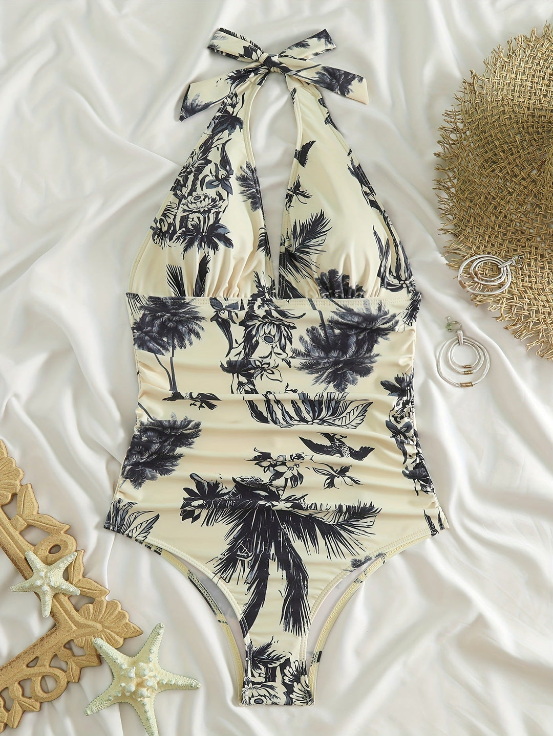 Maillot de Bain Sculptant avec Décolleté en V et Imprimé Floral
