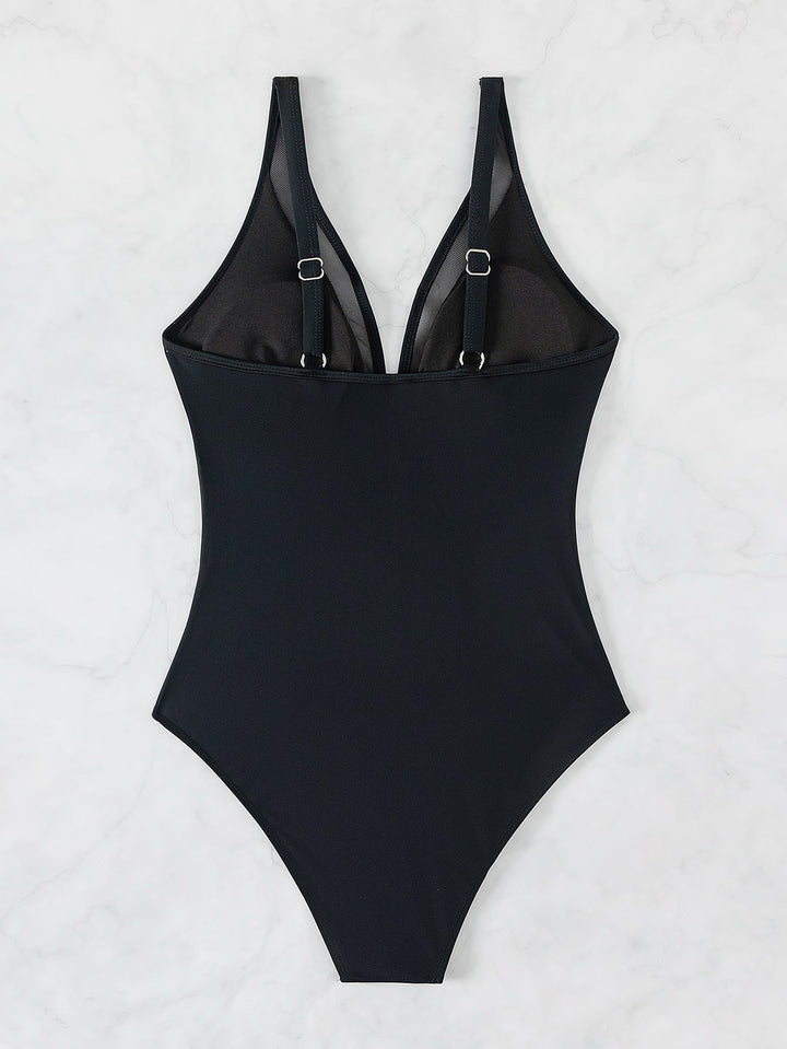 Maillot de Bain à Décolleté en V avec Bretelles Réglables et Détail Transparent
