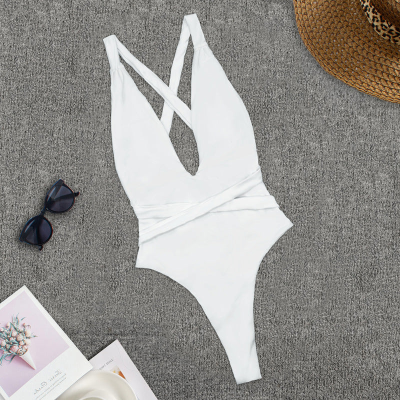 Maillot de Bain Une Pièce Décolleté en V avec Bretelles Croisées