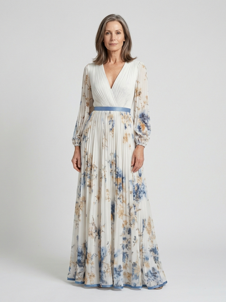 LAVINIA | ROBE MAXI FLORALE À MANCHES LONGUES ET COL EN V