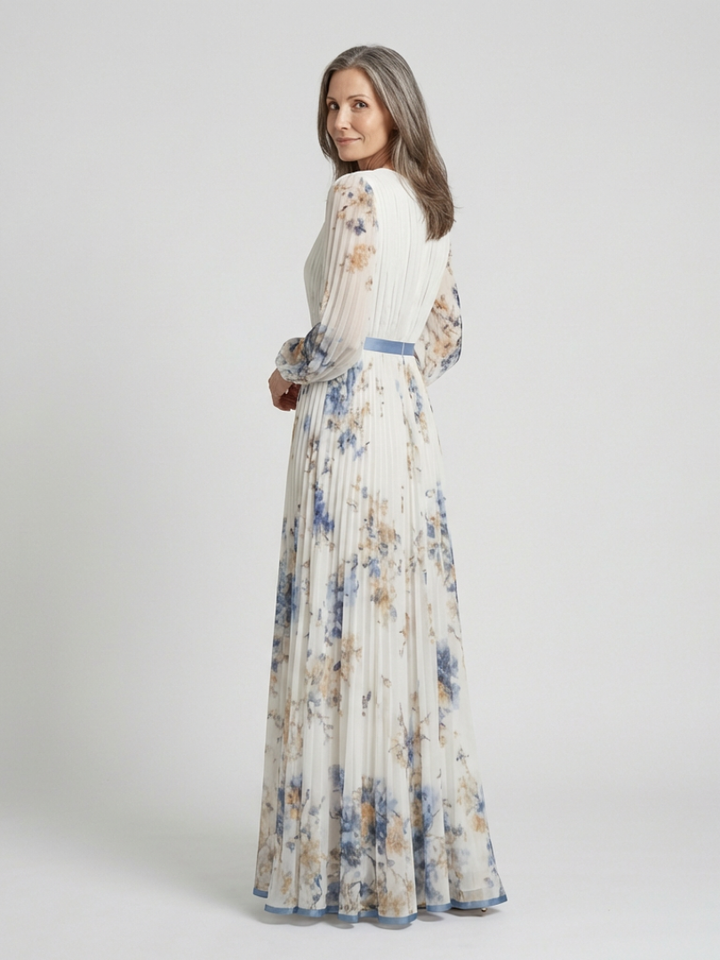 LAVINIA | ROBE MAXI FLORALE À MANCHES LONGUES ET COL EN V