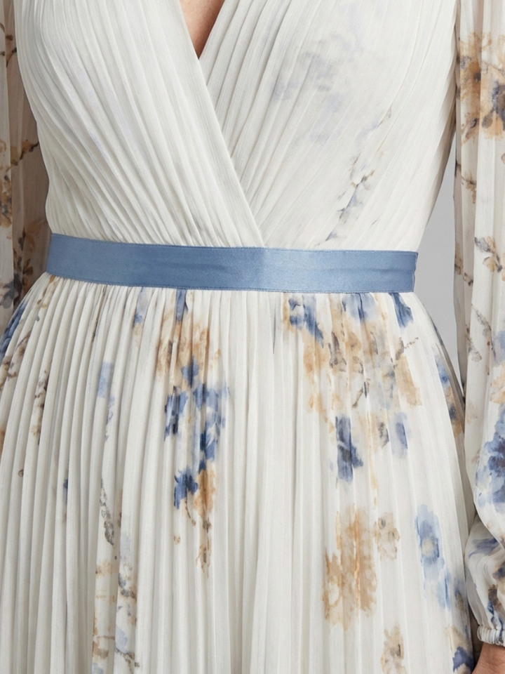 LAVINIA | ROBE MAXI FLORALE À MANCHES LONGUES ET COL EN V