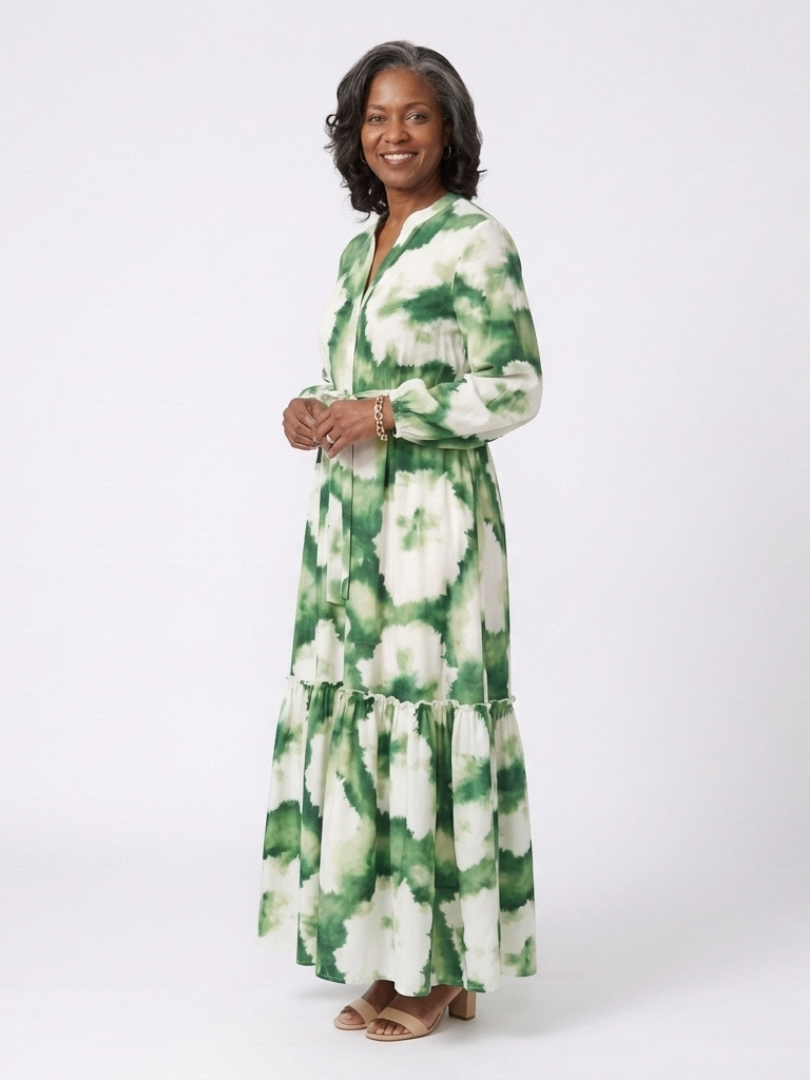 SABINE | ROBE MAXI À MANCHES LONGUES AVEC CEINTURE