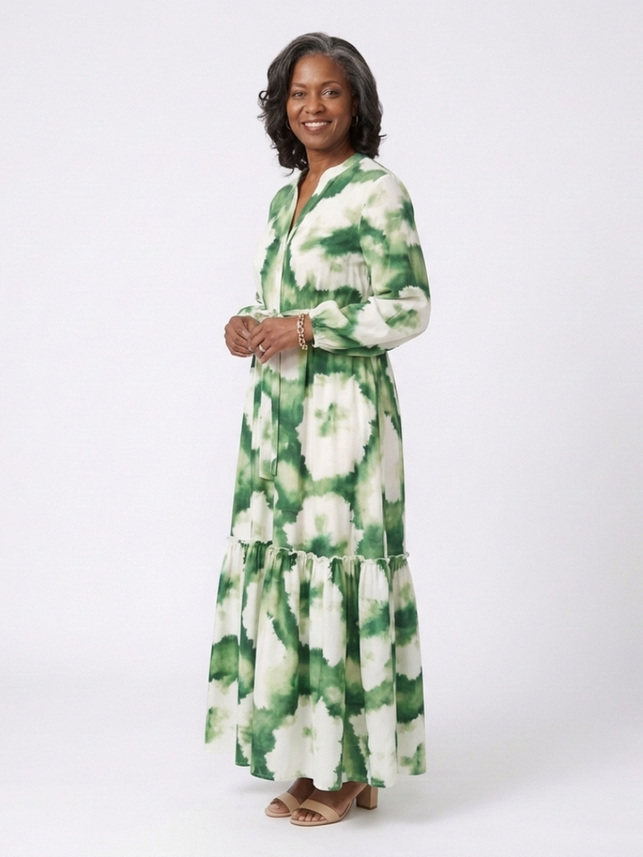 SABINE | ROBE MAXI À MANCHES LONGUES AVEC CEINTURE