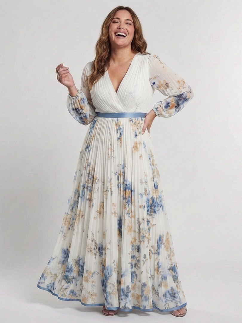 LAVINIA | ROBE MAXI FLORALE À MANCHES LONGUES ET COL EN V