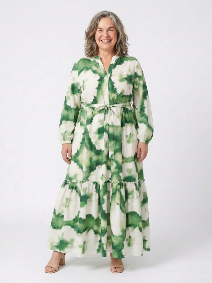 SABINE | ROBE MAXI À MANCHES LONGUES AVEC CEINTURE