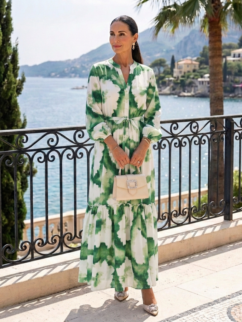 SABINE | ROBE MAXI À MANCHES LONGUES AVEC CEINTURE