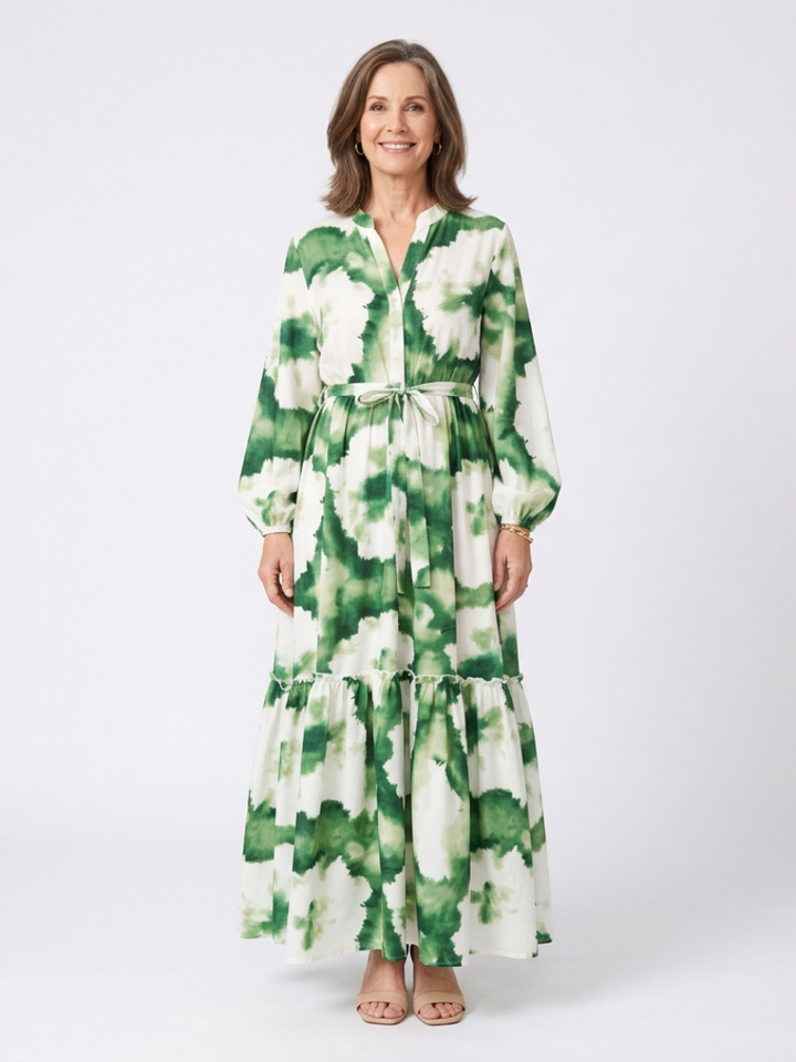 SABINE | ROBE MAXI À MANCHES LONGUES AVEC CEINTURE