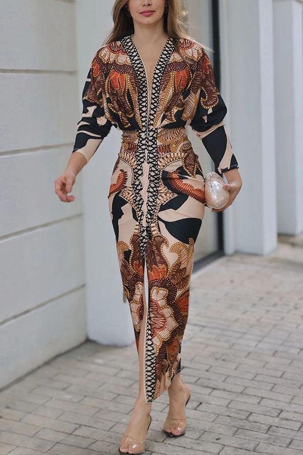 Eva | Robe Midi Dolman Unique Imprimé Évasion ensoleillée