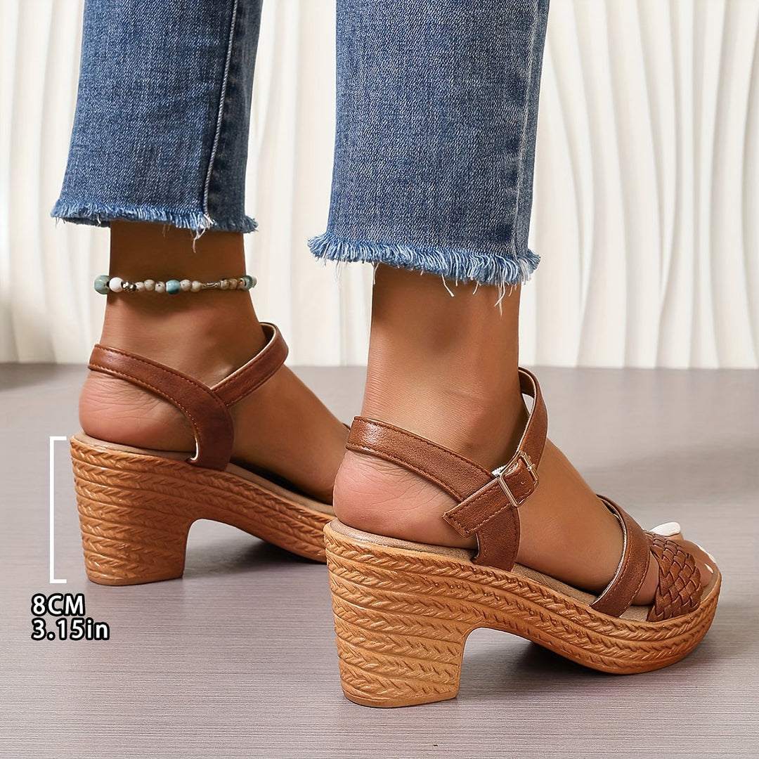 Sandales à Talons Blocs Tressés