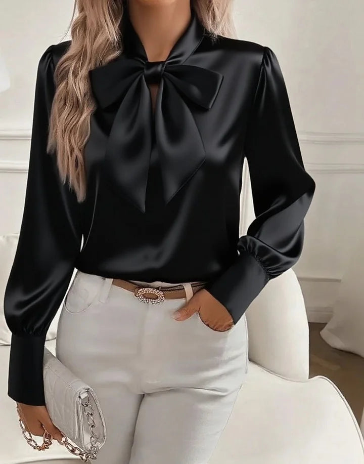 Eloria | Blouse en satin à manches longues et nœud