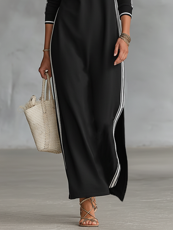 Robe Maxi Sweat à Col Boutonné et Détails Blancs pour Femmes