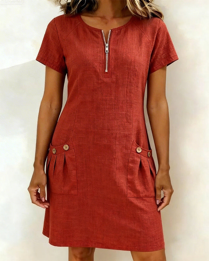Amelie | Robe avec fermeture éclair et poches en coton et lin