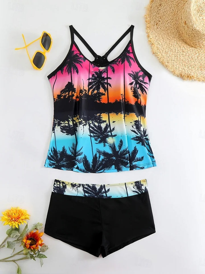 La Havane | Ensemble de tankini avec imprimé tropical et shorts de bain