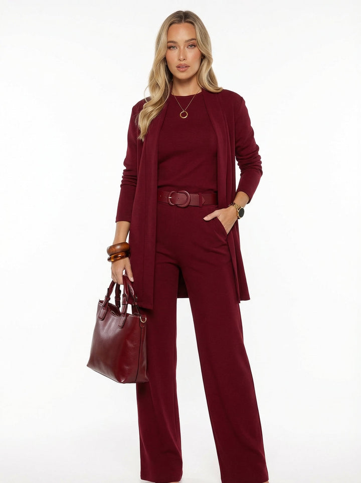 Ensemble Elena – Cardigan Long, Top et Pantalon
