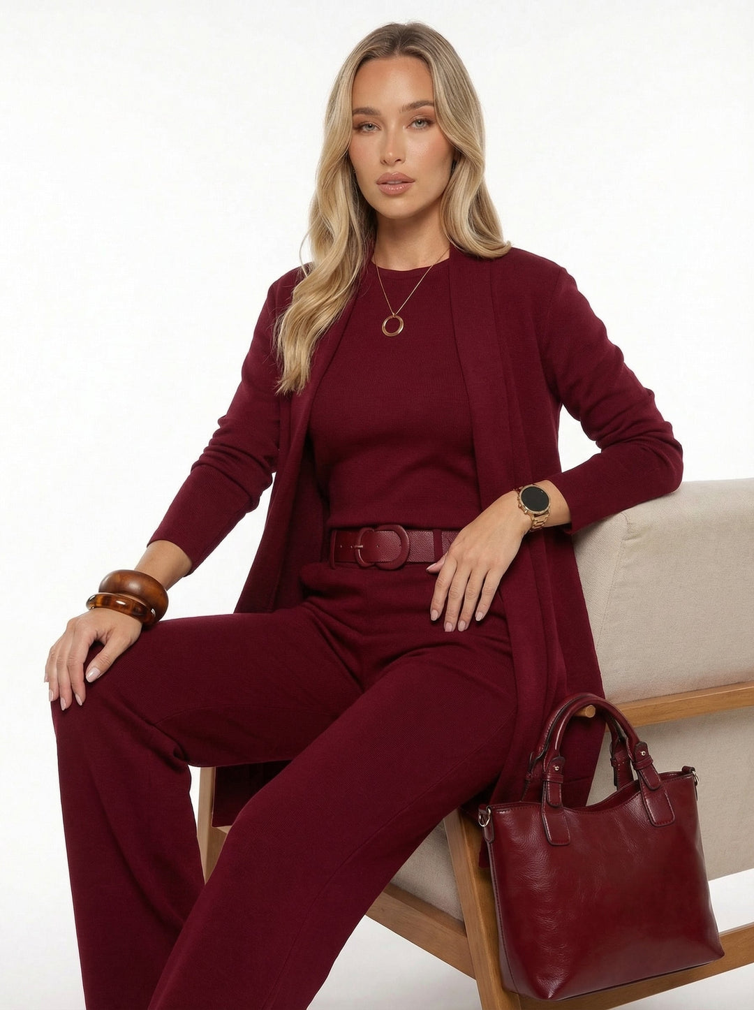 Ensemble Elena – Cardigan Long, Top et Pantalon