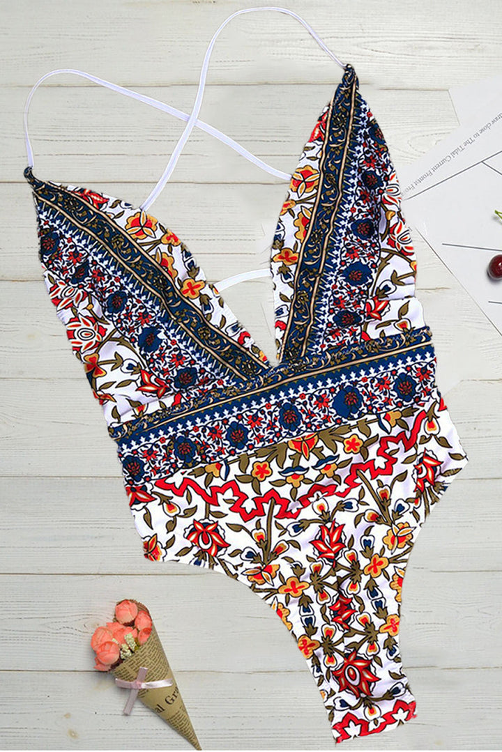 Maillot de Bain avec Imprimé Boho et Décolleté en V