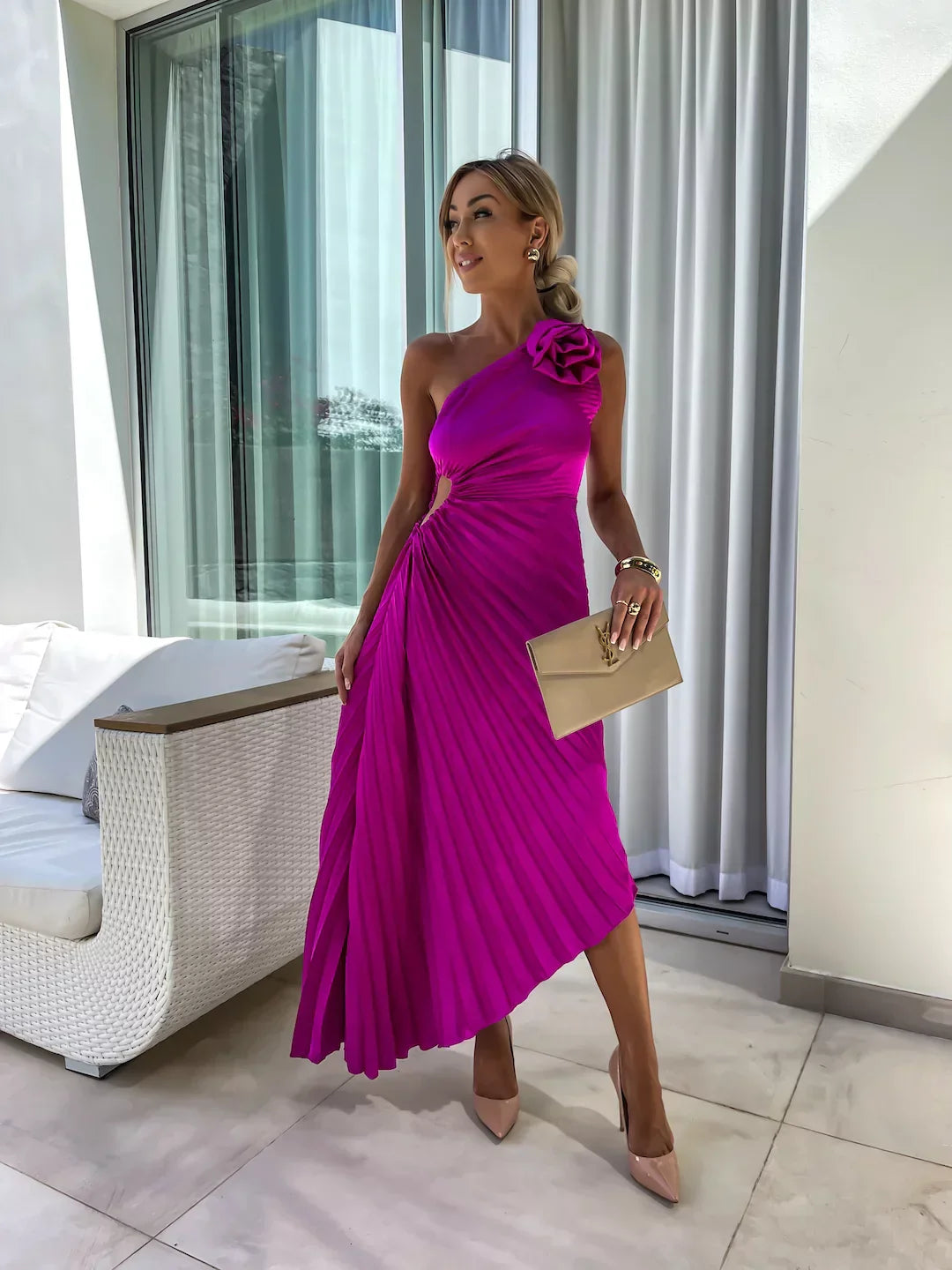 Eya™ | Robe Maxi Élegante à Fleurs à Une Épaule