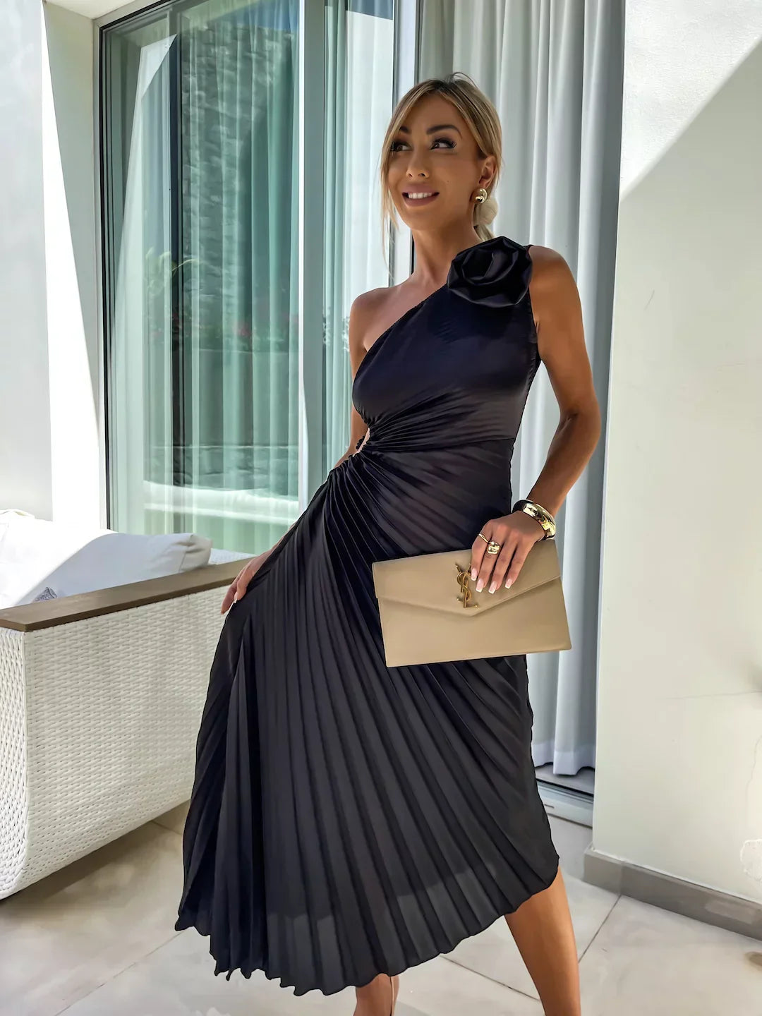 Eya™ | Robe Maxi Élegante à Fleurs à Une Épaule
