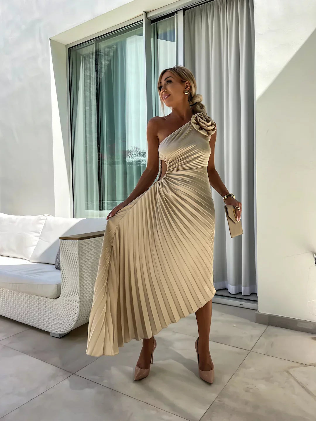 Eya™ | Robe Maxi Élegante à Fleurs à Une Épaule
