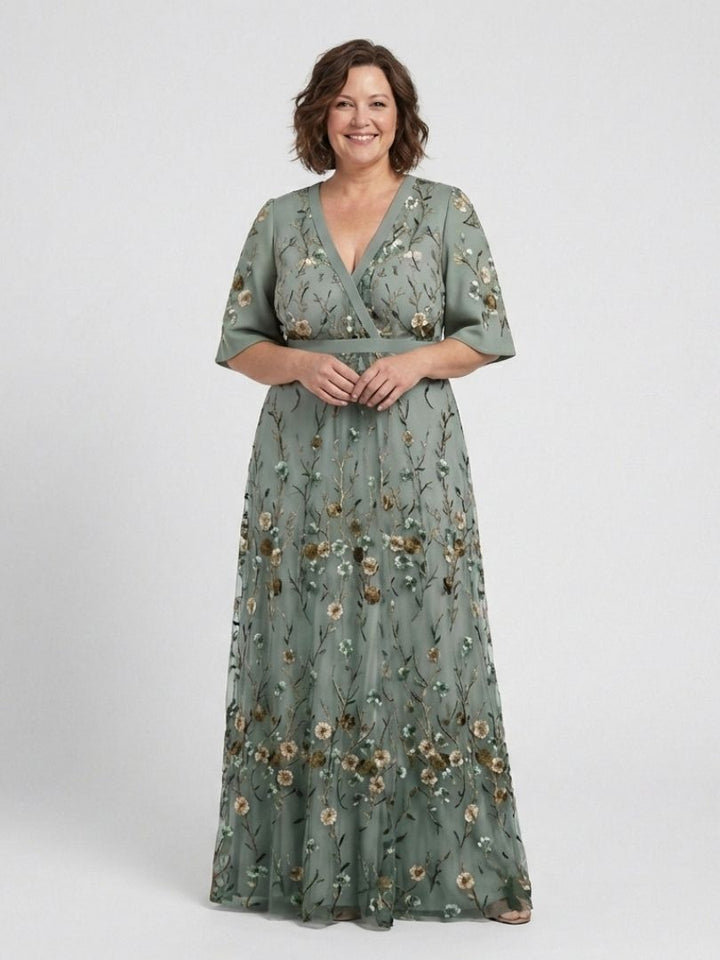 EVADNE | ROBE MAXI BRODÉE À COL EN V