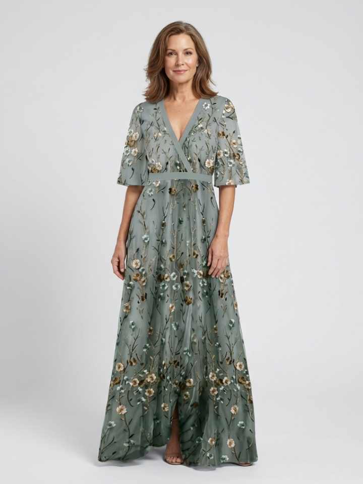 EVADNE | ROBE MAXI BRODÉE À COL EN V
