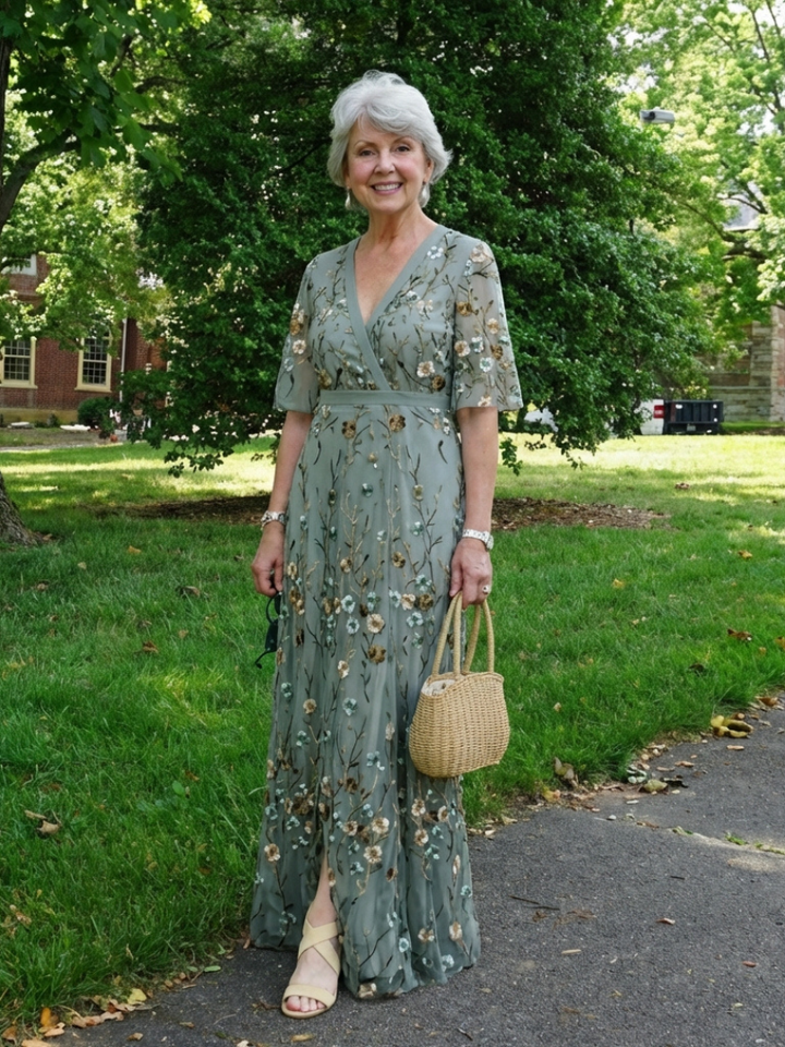 EVADNE | ROBE MAXI BRODÉE À COL EN V