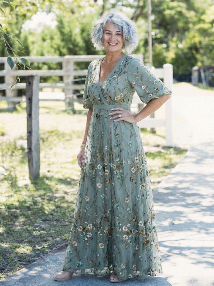 EVADNE | ROBE MAXI BRODÉE À COL EN V