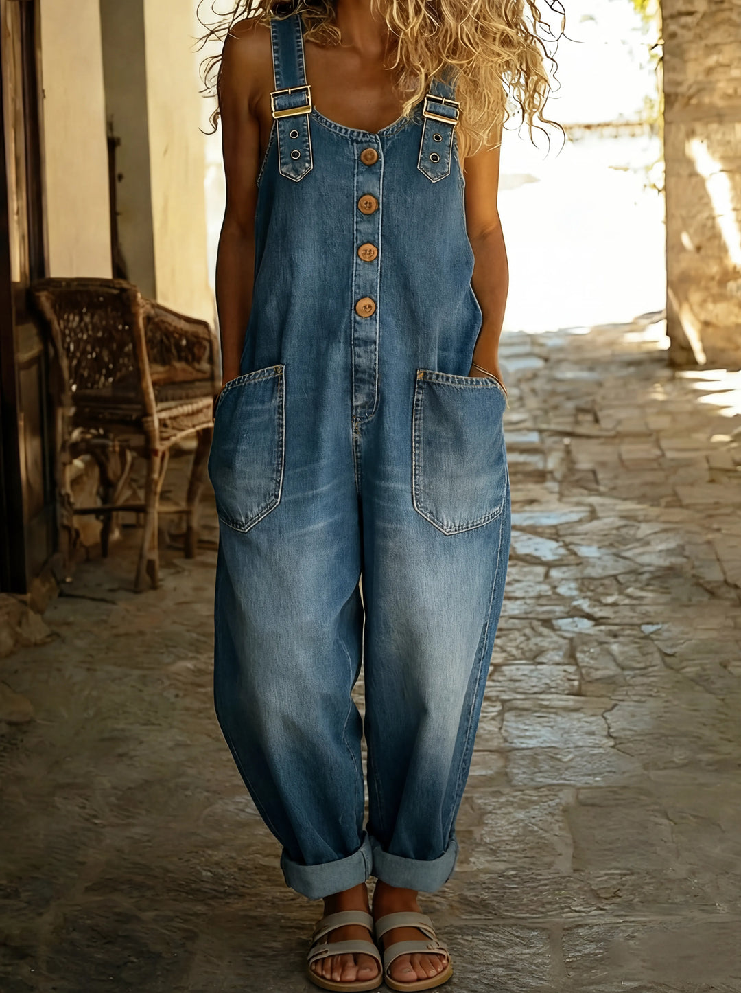 Rocio™ - Combinaison en denim décontractée avec boucle ajustable.