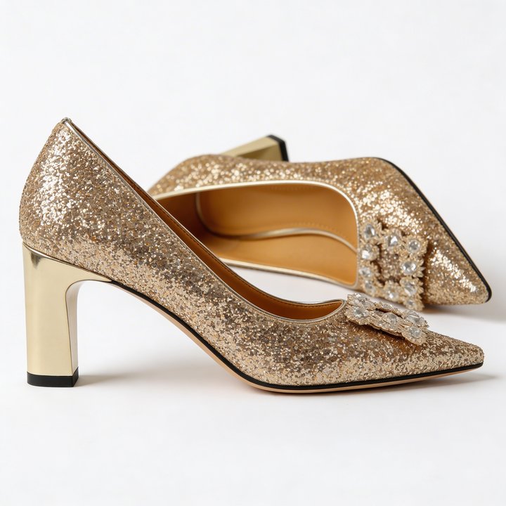 Magdalena | Chaussures à talons orthopédiques avec brocart