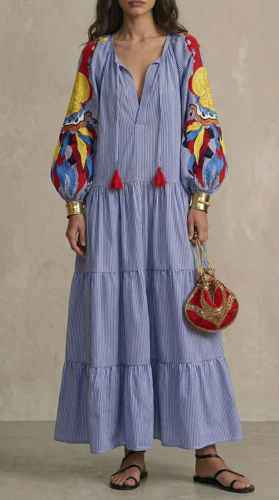Robe Maxi à Manches Longues Coupe Relaxée