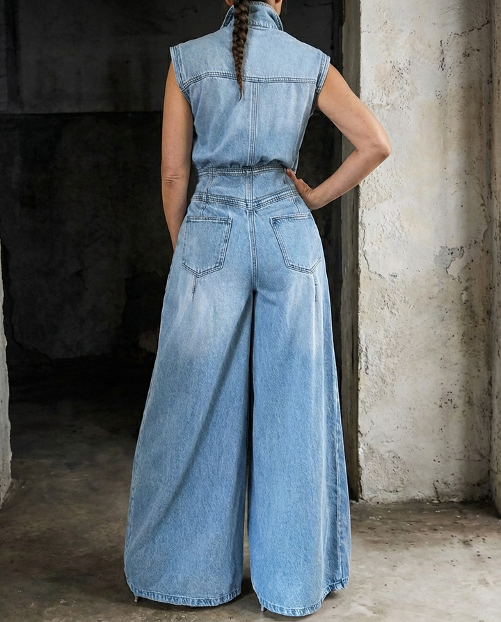Stella | Combinaison en Jean à Taille Cintrée et Jambes Larges