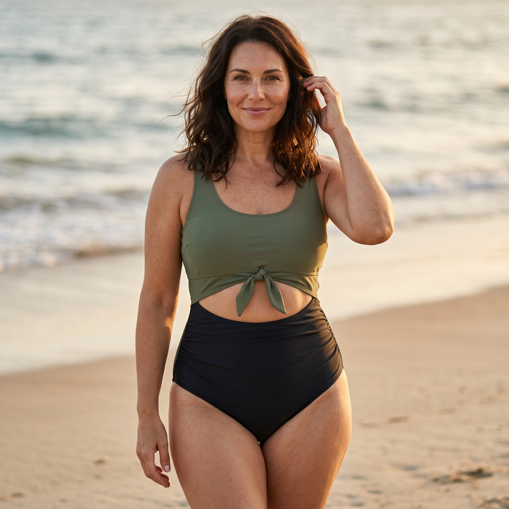 Maillot de Bain Une Pièce Ventre Plat Nœud Frontal